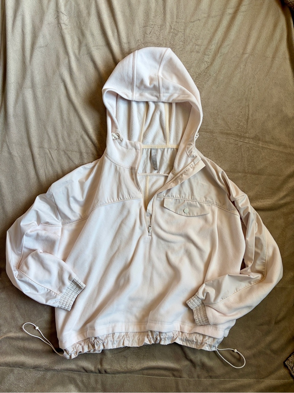 Athleta Pale Pink Hooded Half-Zip Pullover